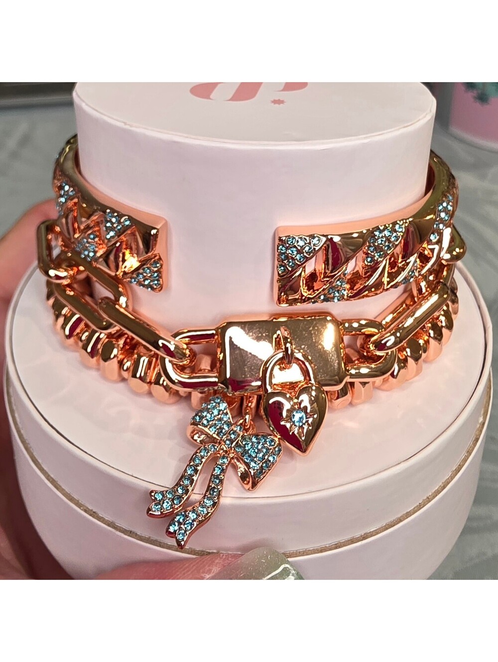The Sweetheart Lock Rose Gold Plated Bracelet with Lab Created Stones
